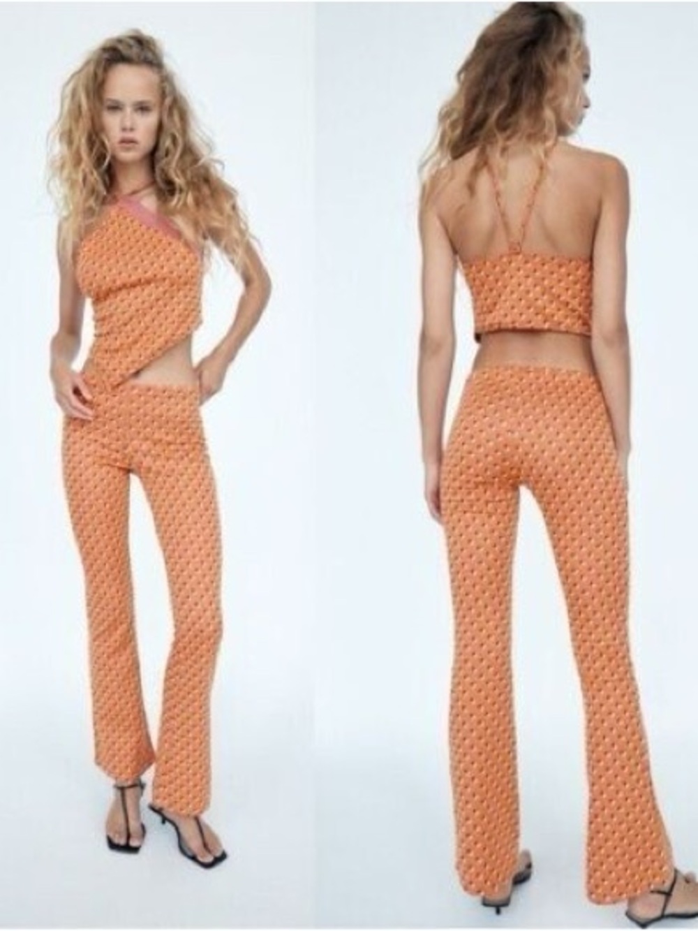 Zara Orange Geometric Jacquard Knit Pants